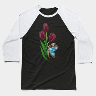 Surrealist skull and tulip flowers. Baseball T-Shirt